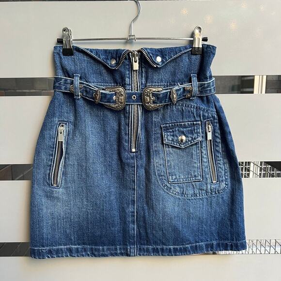 The Kooples Western Double Buckle Denim Mini Skirt Size 1 (Small) - Picture 2 of 7